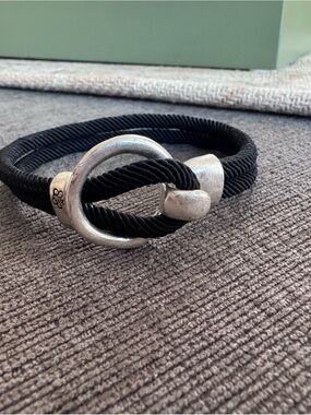 Black Rope Bracelet with Silver-Tone Metal Hook